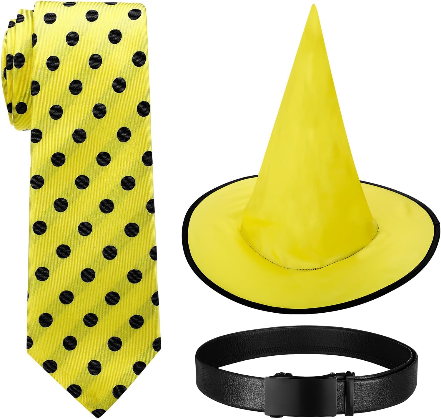 3 Pcs Halloween Man in Yellow Hat Costume Accessories for Men Include Yellow Derby Hat Polka Dot Tie and Belt for Halloween Man Cosplay Party Accessories