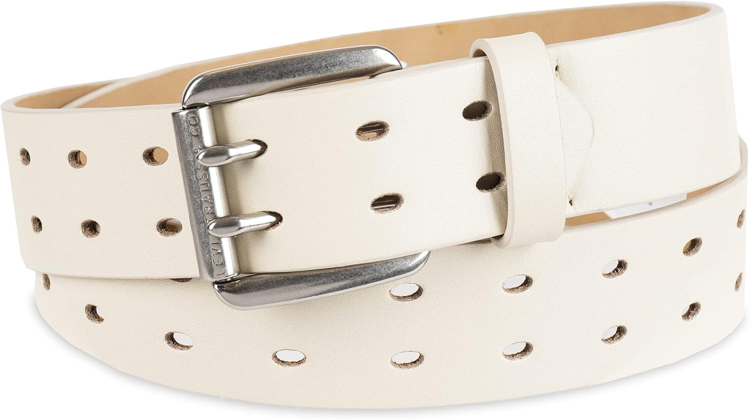 Levi's Women's Fully Adjustable Perforated Leather Casual Jean Belt with Double Prong Buckle