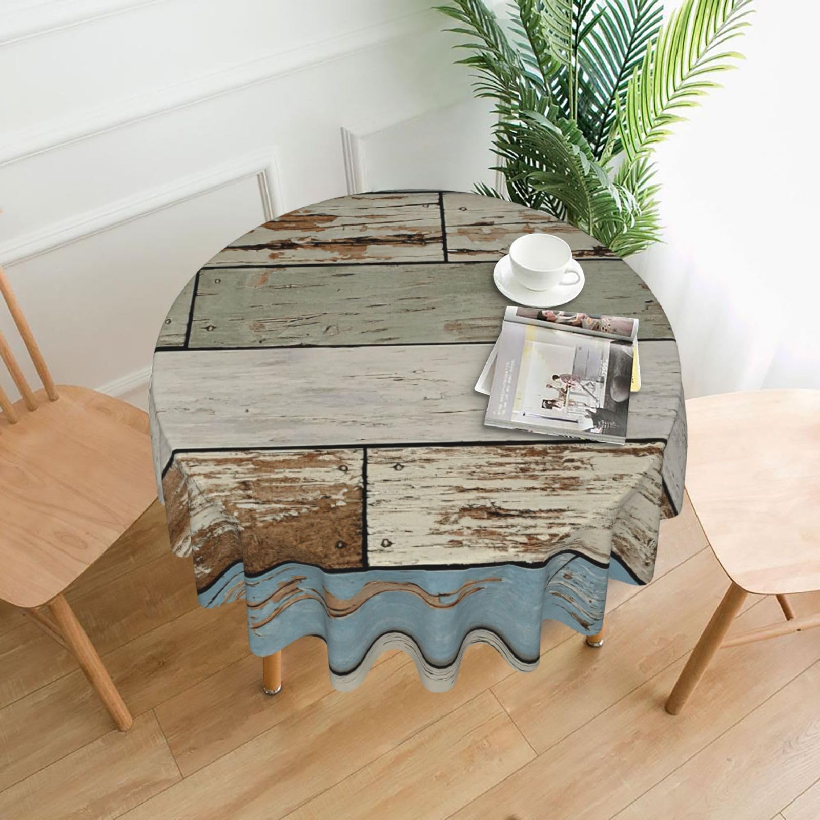 SDEGTHO Old Wooden Board Print Modern Retro Round Tablecloth 60in Polyester Fabric Cover for Party Dining Table Washable