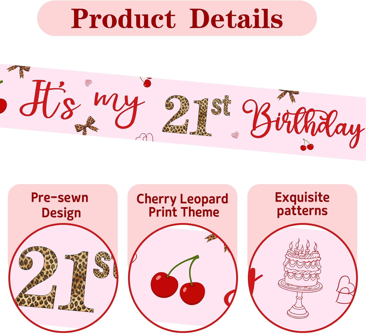 Leopard Print Cherry Birthday Girl Sash, Cheetah 21st Birthday Decorations Pink It's My 21st Birthday Sash Jungle Safari Theme Decor for Girls Wild 21st Bday Party Supplies