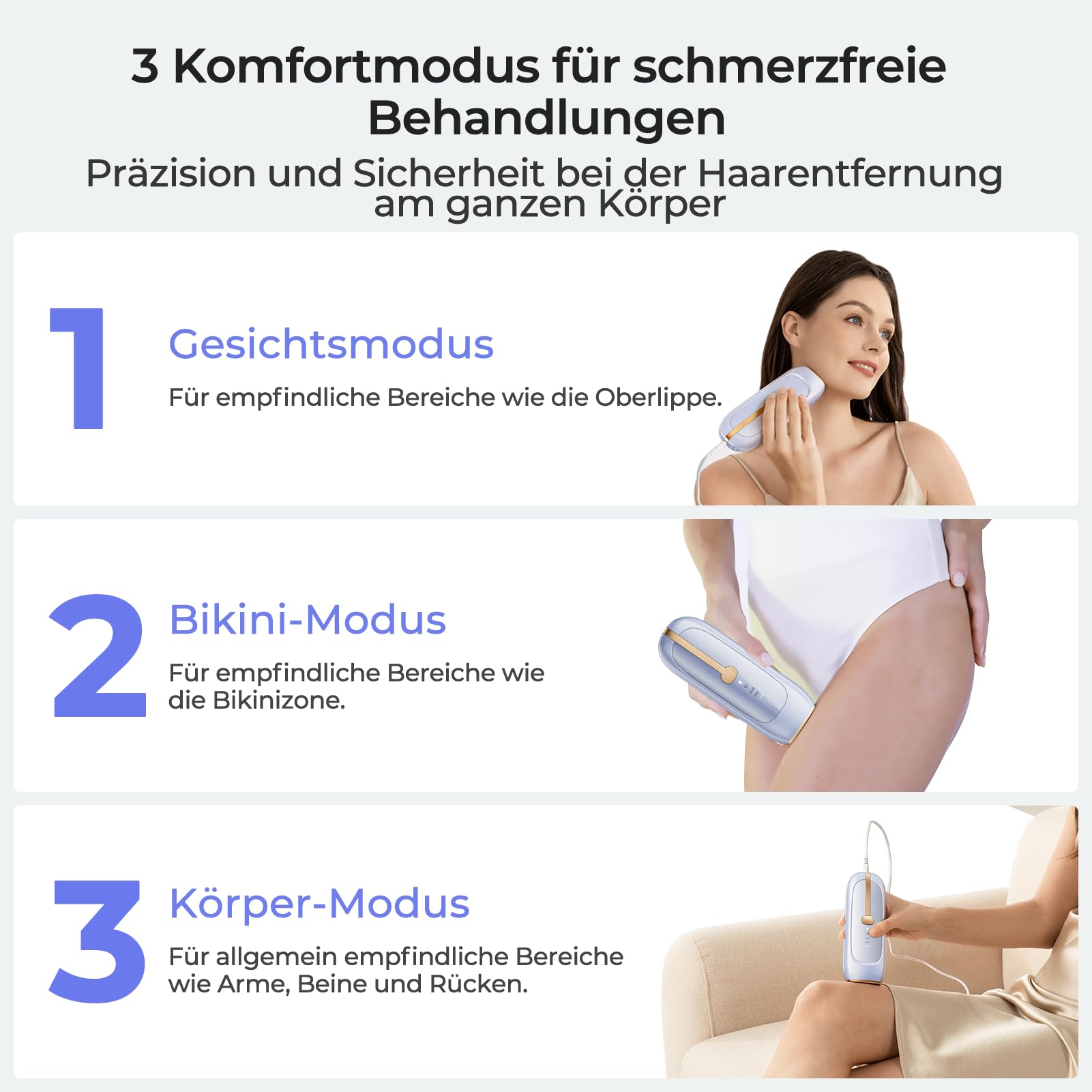 IPL Geräte Haarentfernung mit Saphir-Eis-Kühlung, 5°C Schmerzfreie Laser Haarentfernung für sensible Haut geeignet, 21J &15 Energiestufen, Effektiv und dauerhaft für Bikini, Körper, Achseln(BLAU)
