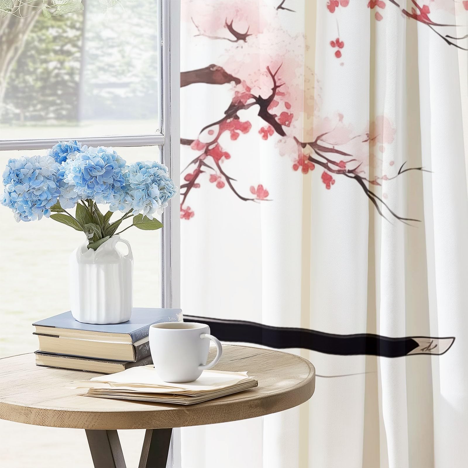 Tende Geisha giapponese Albero di ciliegio in fiore Tenda Oscurante 140L x 260A cm (2 Pannelli) Isolante Con Occhielli Per Camera Da Letto Tende Soggiorno Rosa