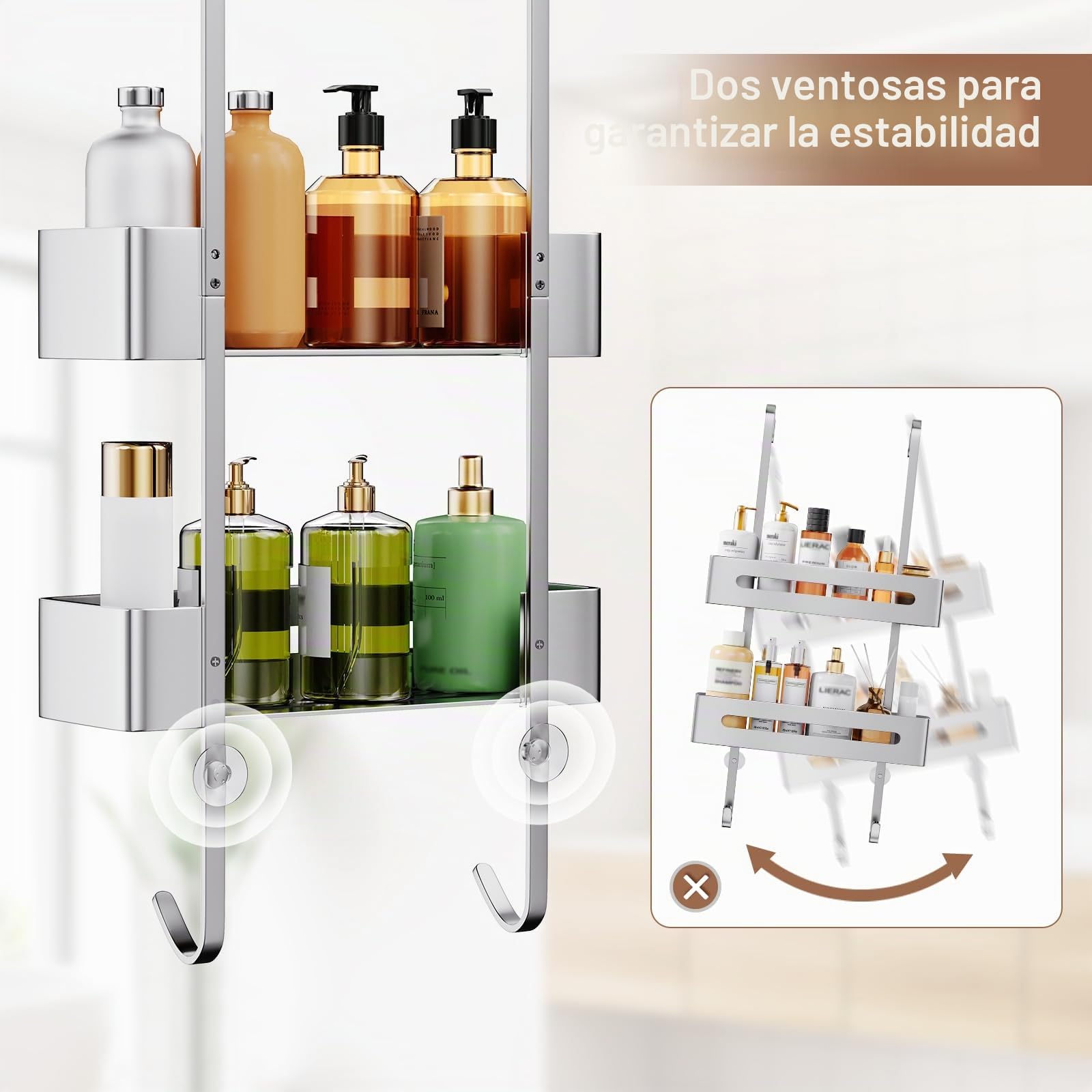 Ajex Estanteria Ducha para Colgar, Estante Ducha sin Taladro Acero Inoxidable Estante Ducha, Estantes Colgantes Baño para Champú Gel con Dos Ganchos