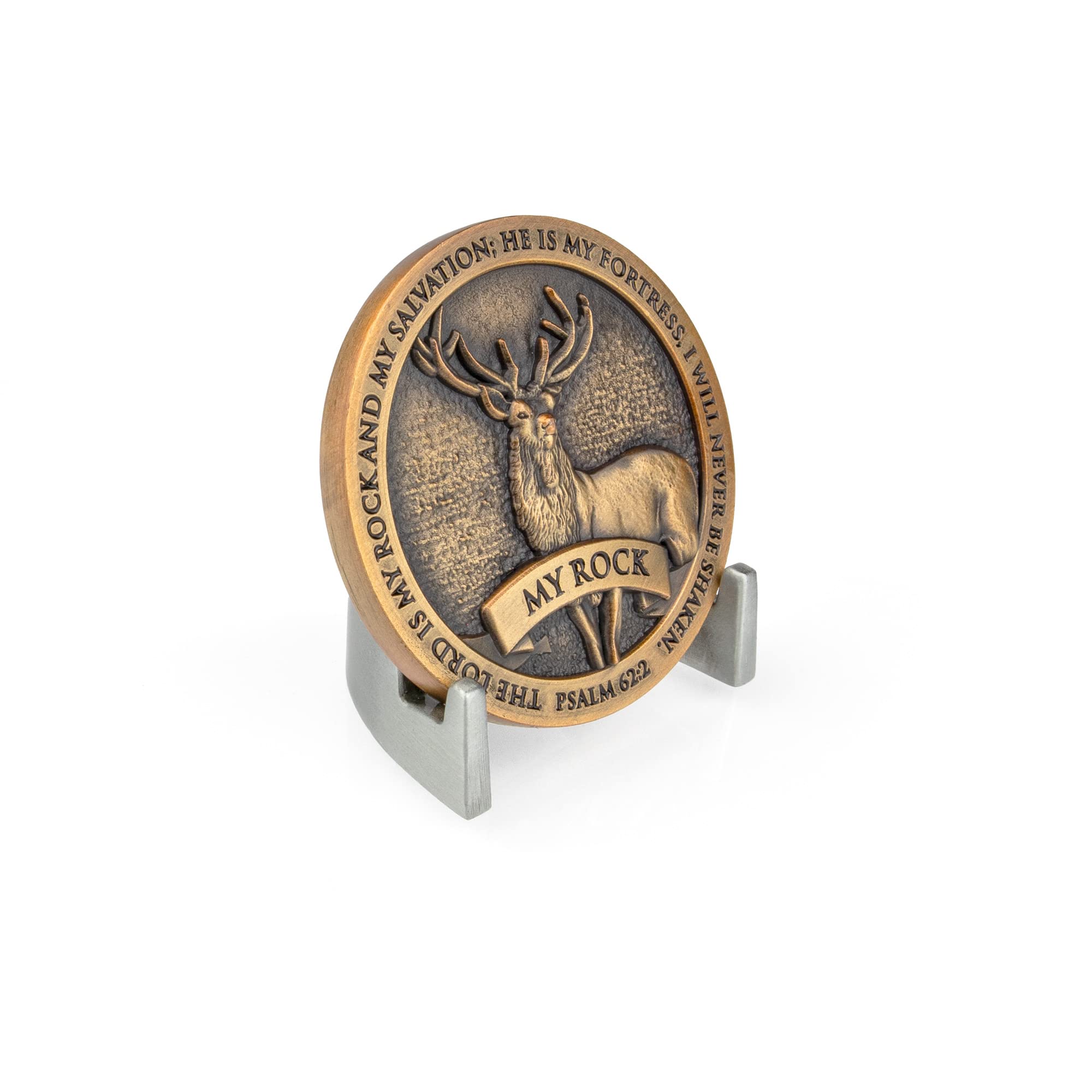 LOGOS COINS Matte Silver Challenge Holder, Military Display Stand, Brushed Metallic Finish, Shelf Top Holder for Veterans and Collectors, Token Medallion Holder, 5mm Half Easel Single Stand