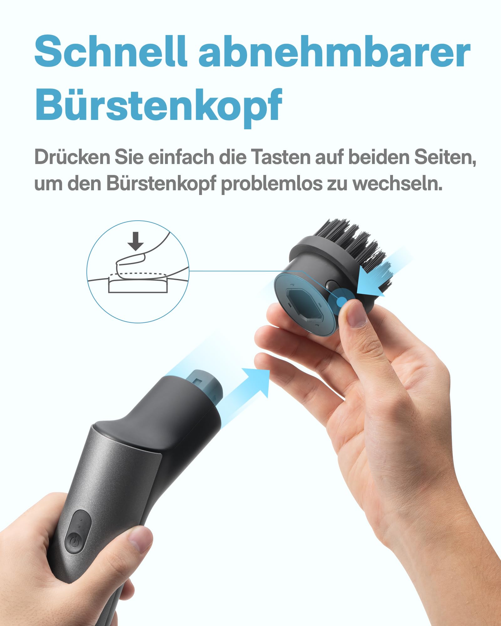 HOTO Elektrische Reinigungsbürste mit Verlängerungsstiel & 6 Wechselbürstenköpfe, IPX7 Reinigungsbürsten Elektrisch, Typ-C-Ladung Putzbürste Elektrisch für Bad, Böden, Fliesen, Glas, Küche und Auto