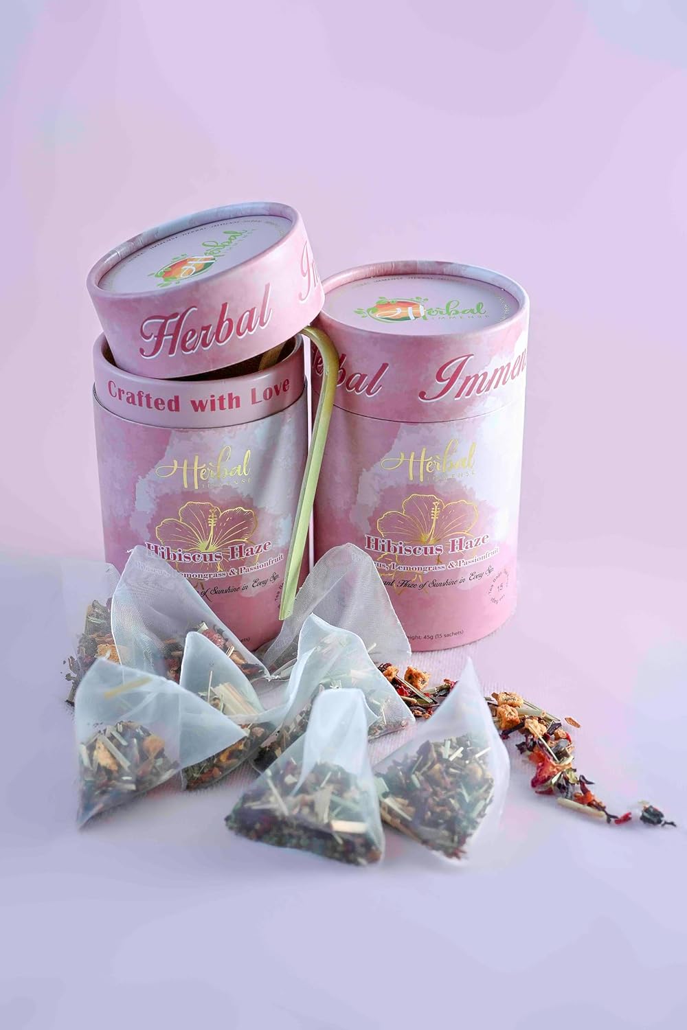 Herbal Immense Hibiscus Haze | Premium Hibiscus with Passionfruit, Mango & Lemongrass Tea | Luxury Herbal Tea Blend | 15 Pyramid Sachets | Caffeine-Free