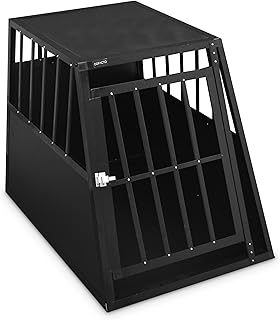 Defacto Hundetransportbox Alu Hundebox Reisebox Autobox Gittertür abschließbar Aluminium Transportbox für Hunde Tiertransportbox (Schwarz, (XL) 91X65X69 cm) product image