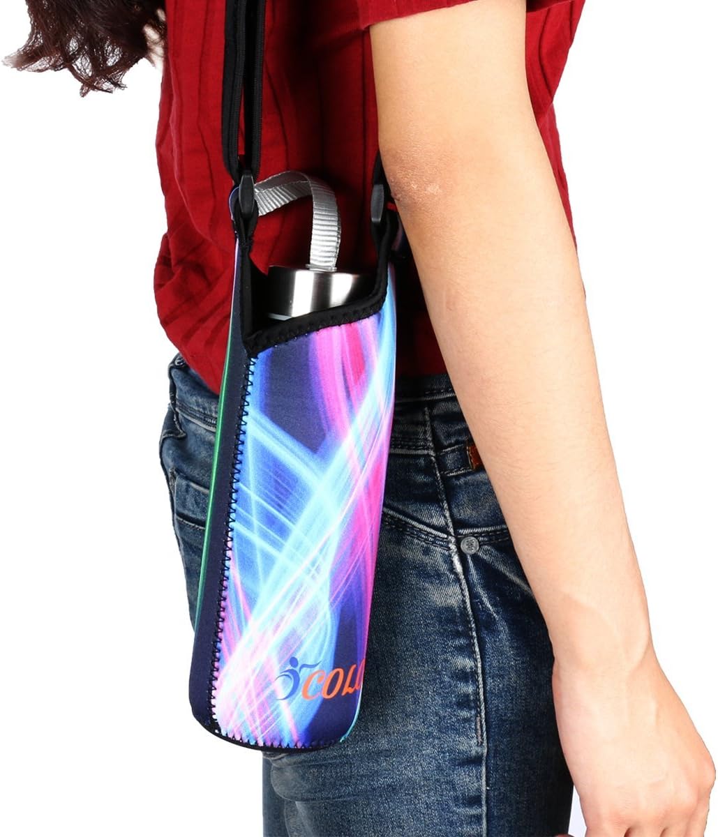icolor Water Bottle Carrier Holder w/Adjustable Shoulder Strap Sling Insulated Neoprene Sports bottle Sleeve Bag Hiking Pack,For Stainless Steel & Plastic Bottle Diameter Less Than 3"
