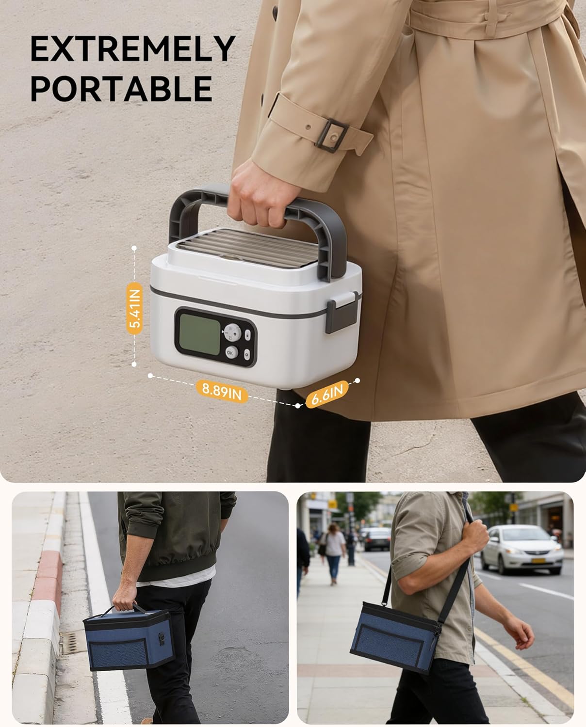 Yofidra Cordless Heated Lunch Box, 24000mAh 100W Electric Lunch Box with Smart Timer, 6.3-Cup Super Large Lunchbox for Men & Women, Portable Food Warmer with Insulated Bag for Outdoor/Office, White - Image 7