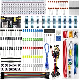 REXQualis Electronics Starter Kit for Arduino Raspberry Pi STM32 - 400+ Components, Breadboard Power Supply, Jumper Wires, Resistors LEDs