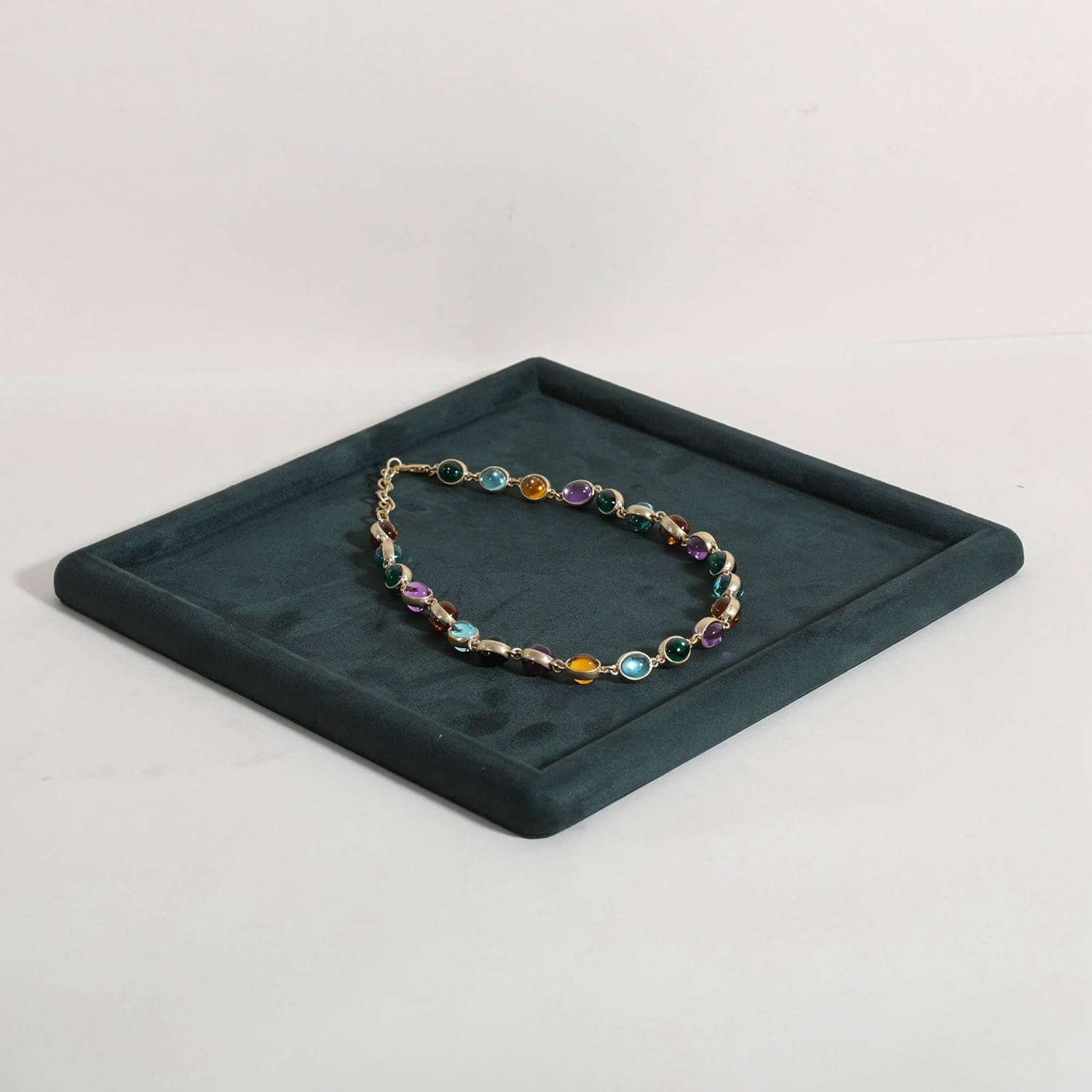 GemeShou Square velvet Jewerly display tray, Jewelry storage organizer plate, Empty Jewelry showcase tray for Necklace Bracelet Ring Earring display stand holder (Green-Large, 9.8 x 9.8 in)
