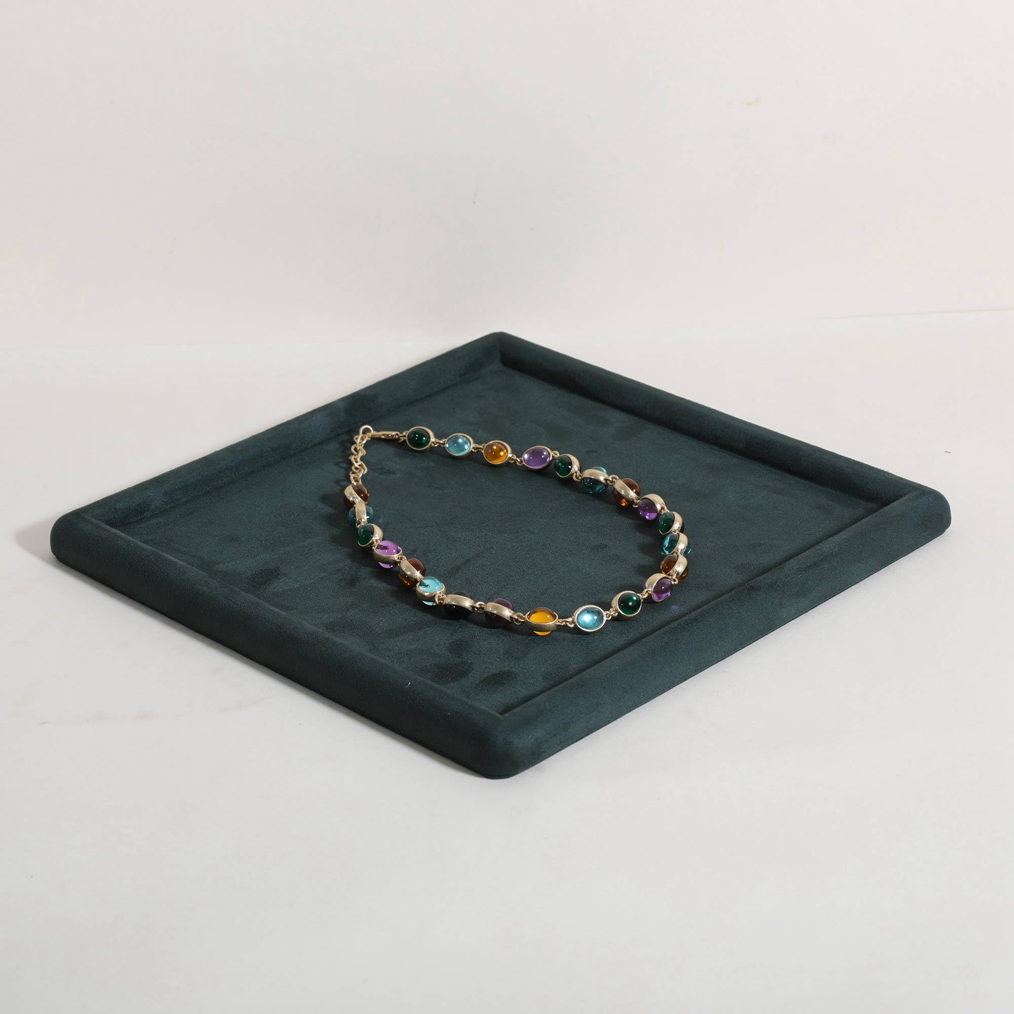 GemeShou Gemehou velvet Jewerly display tray, Top Microfiber Jewelry storage organizer plate, Empty Jewelry showcase tray for Necklace Bracelet Ring Earring Watch (Green-Large)