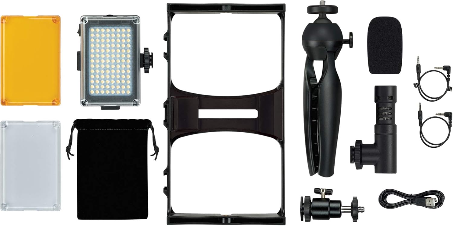 GPX All-in-One Vlogging Kit, for YouTube and TIK Tok, Includes LED Video Light, Tripod, Microphone, Fits Most Smartphones (TPDL900B)