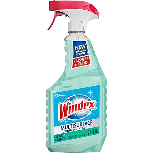 Windex Multipurpose Cleaner Disinfectant Spray Trigger Bottle, New Foaming Action Formula, Surface Cleaning Spray, Glade Rainshower Scent, 32 Fl Oz