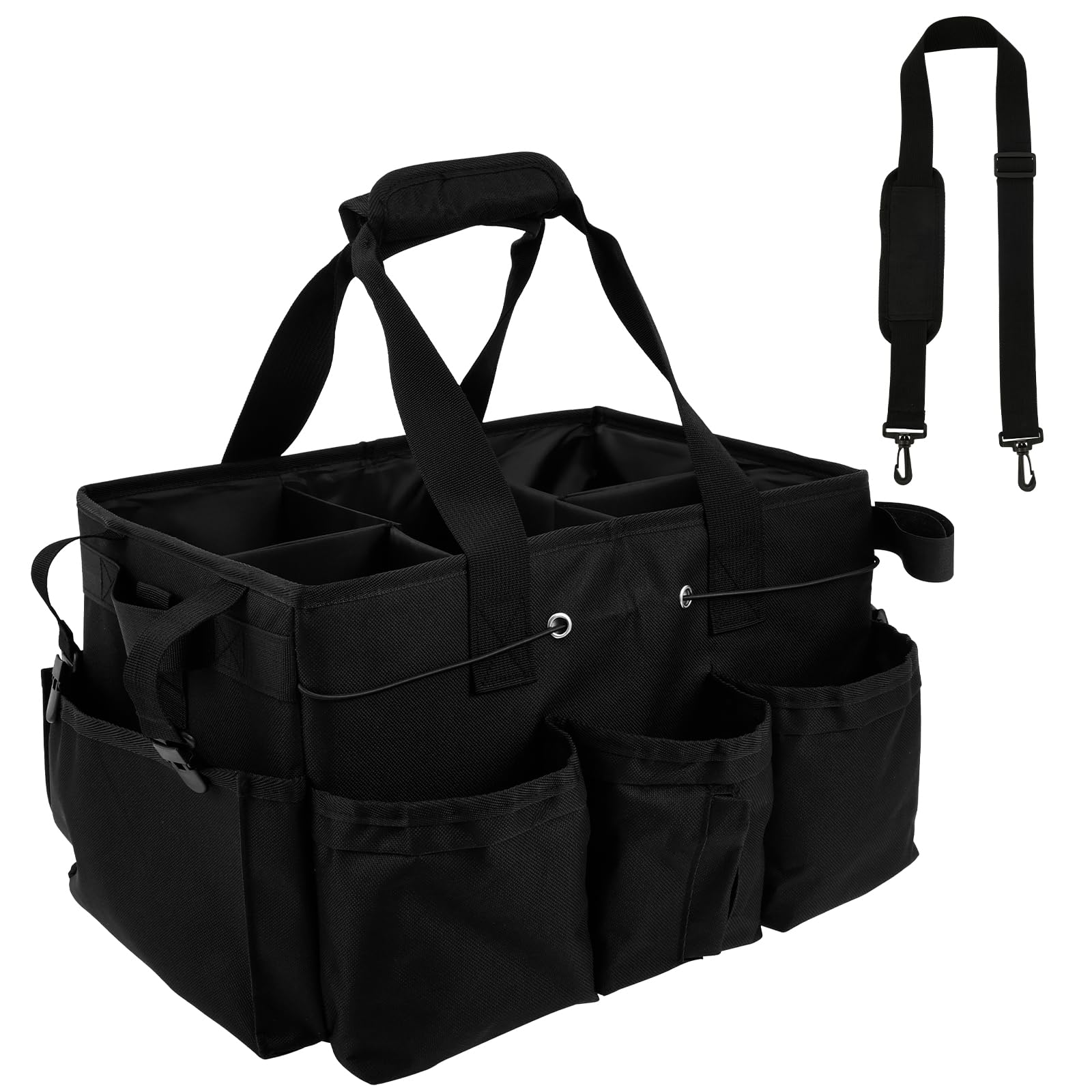 Kuphy Cleaning Caddy Bag with Adjustable Shoulder Strap and Multiple Pockets Multifunctional Cleaning Caddy Storage Large Capacity Cleaning Tote Organizer for Housekeepers