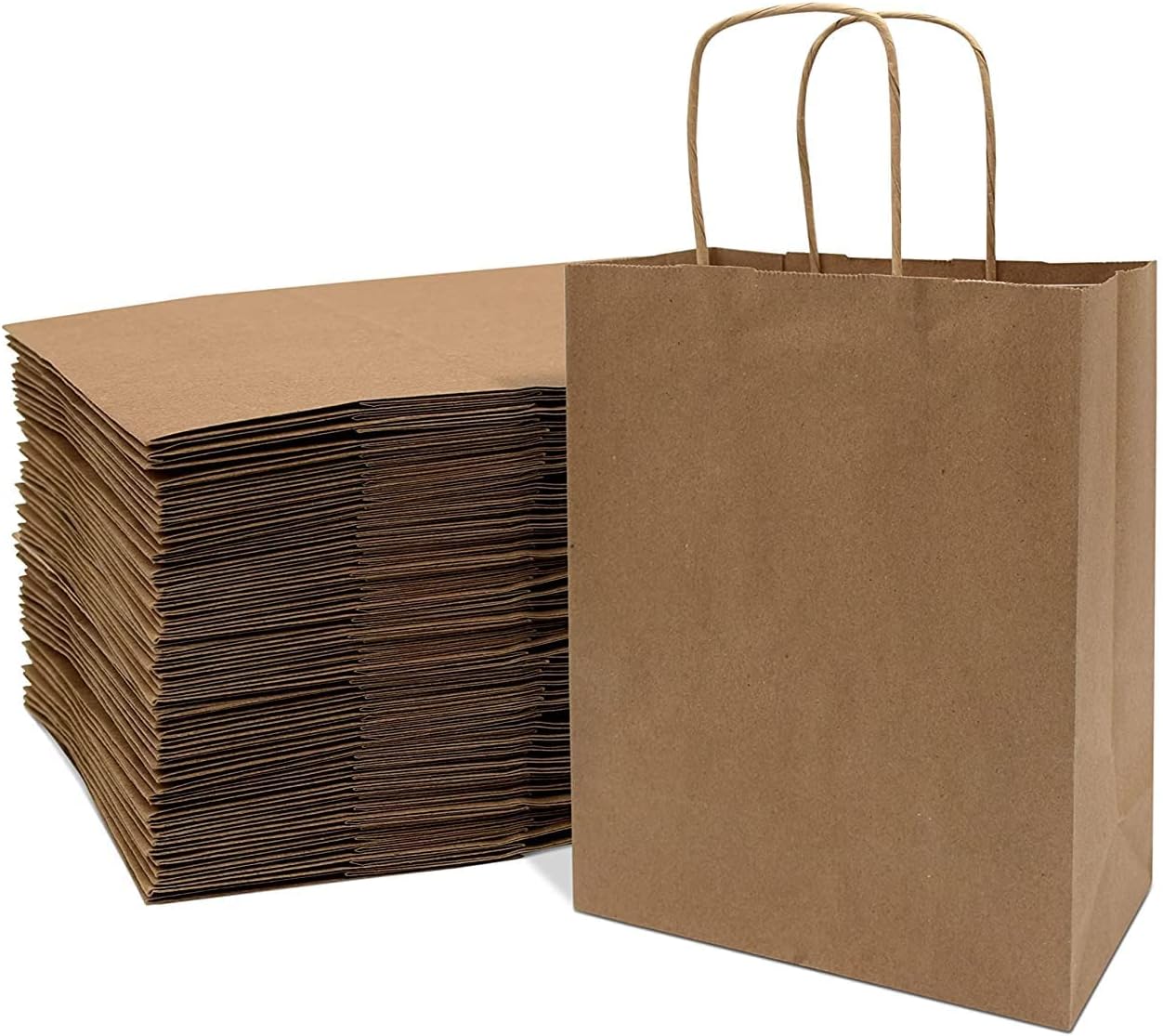 RanGit Bhumi® Gift Bags- 100pcs 8"x4"x10" Small Brown Paper Bags Party Favor Return Gifting Covers, Paper Carry Bags for Shopping Retail, Disposable, Recyclable Eco Friendly (8x4x10 in Brown, 100 pack)