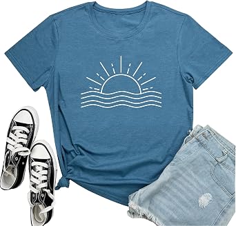 LOOKFACE Womens Cute Sun Graphic Tees Soft Tops
