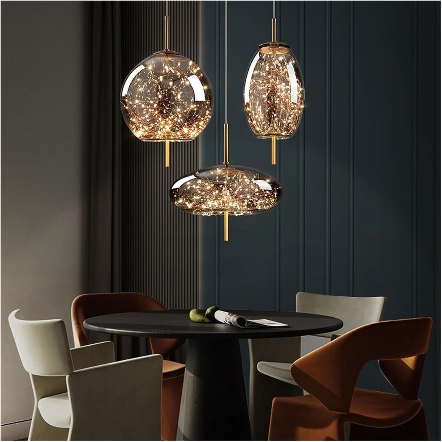 Modern Glass Globe Pendant Light, Loft Bar Ceiling Hanging Lamp, 1-Light Smoke Gray Globe Shade Ceiling Lamp Pendant Light Fixtures for Kitchen Farmhouse Living Room, C_Small