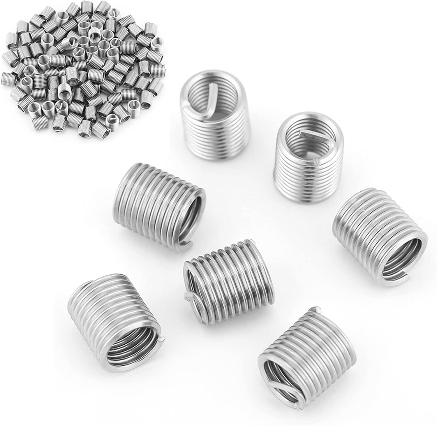 100 Pezzi Inserti Filettati Elicoidali, M8 X 1,25 M8x1,25 Inserto 304 Inserti Filettati Elicoidali Filo a Spirale, Kit Assortimento di Inserti per Riparazione Filettati Filo