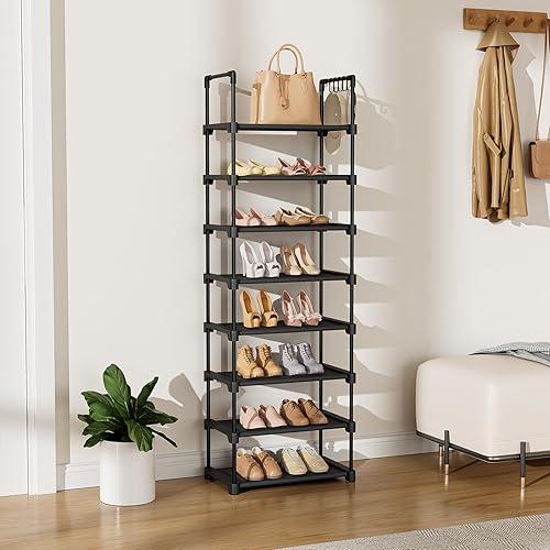 Miniatura 7 de Zapatero alto de 8 niveles, 16-20 pares de organizador de zapatos y botas, estante de zapatos resistente, estante vertical estrecho para zapatos