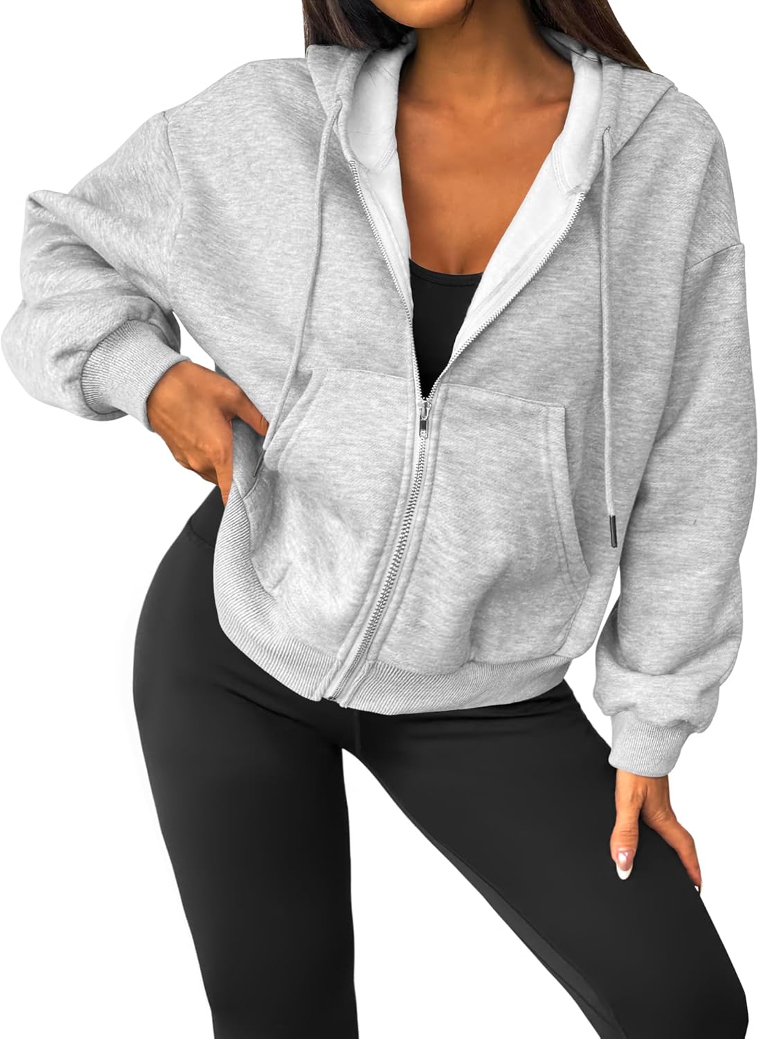 LilyCoco Womens Oversized Sweatshirt Zip Up Hoodie Long Sleeve Shirt with Pockets - Image 2