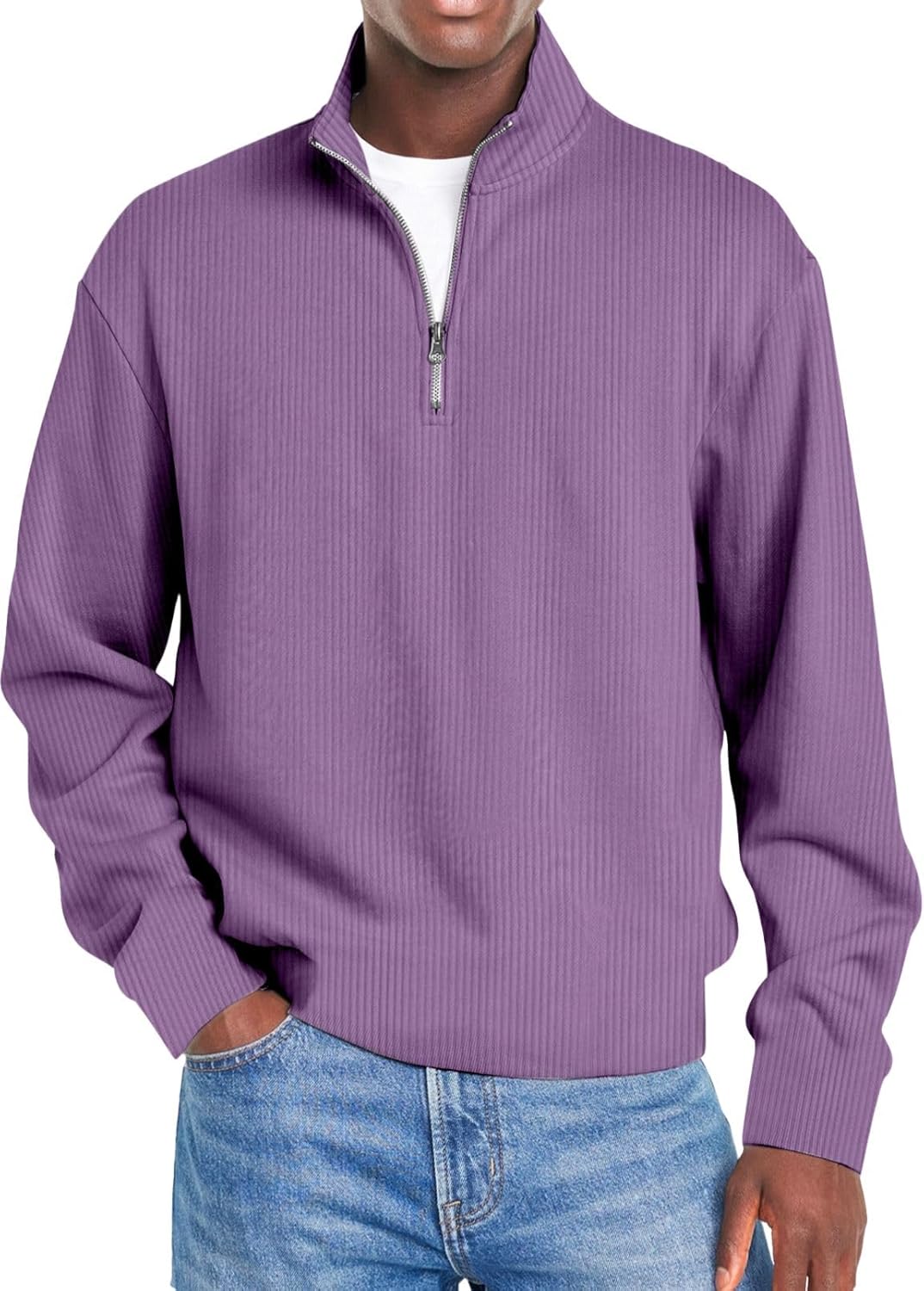 HOTYD 1/4 Zip Pullover Sweatshirts for Men Mock Neck Long Sleeve Casual Sweatshirt Men's Fashion Solid Loose Fall Sweatshirt