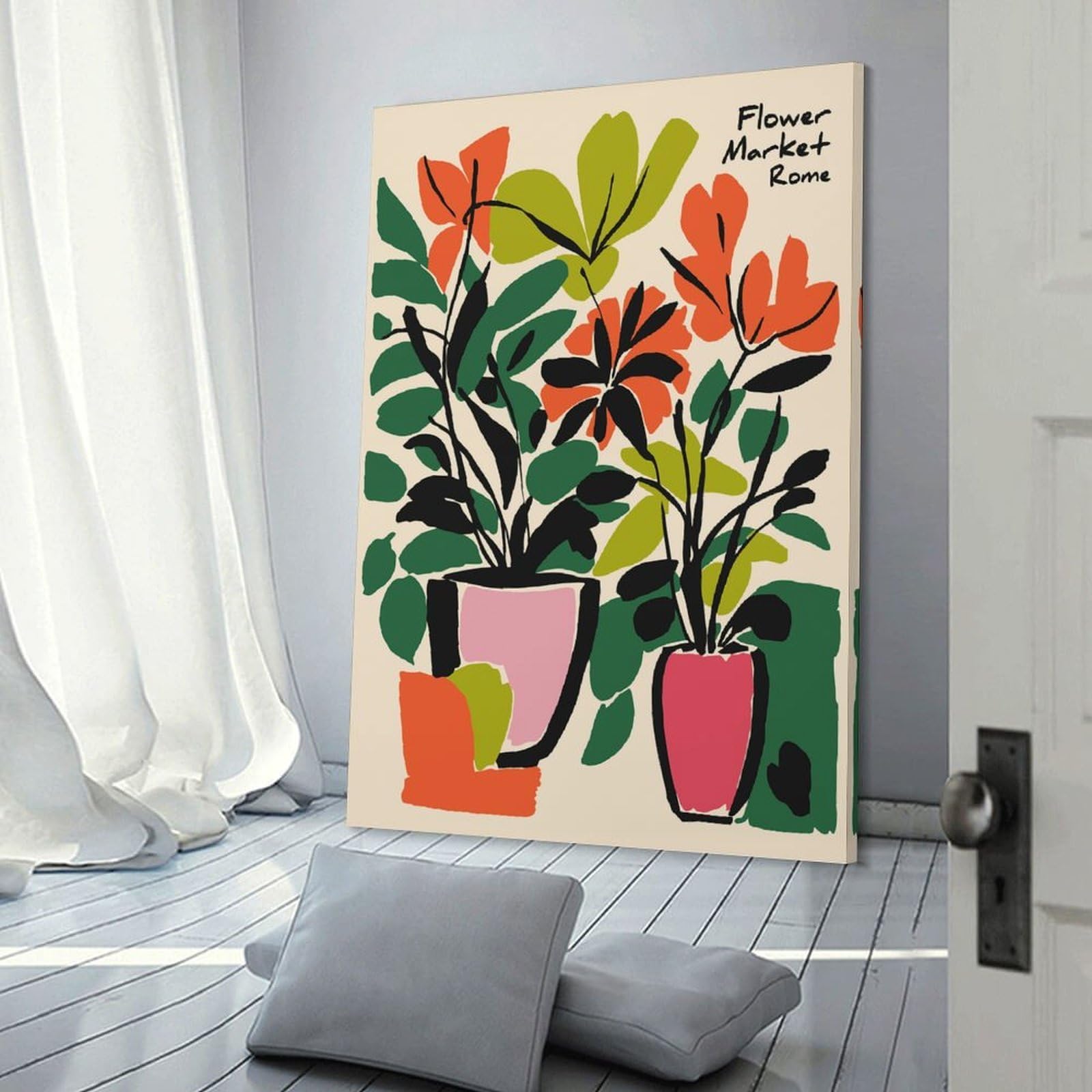 Junmoney Flower Market Rome Illustration Wall Picture Print 20x30inch(50x75cm), for Home Office, Desk Area Or Studio, Home Office Artwork with Decorative Appeal
