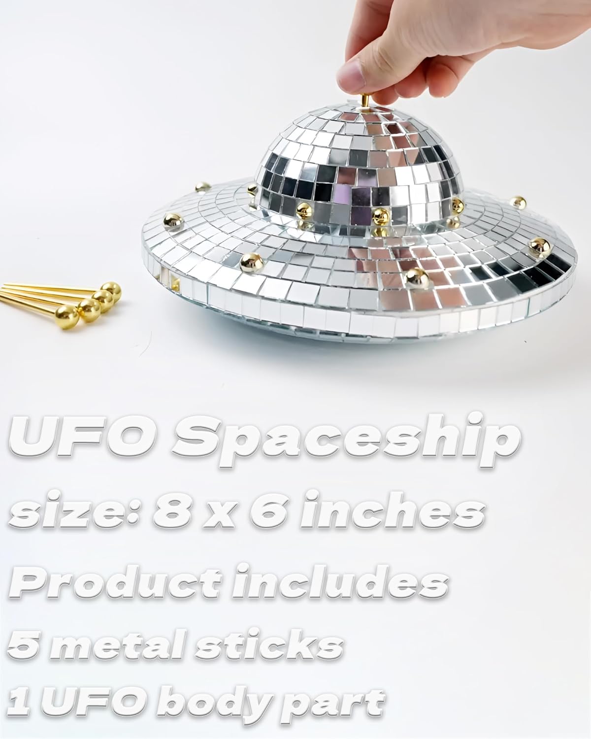 Retro UFO Spaceship Disco Ball – 8x6 Inch Mirror UFO Shaped Décor for Space-Themed Parties, Unique Reflective Home Decorations, Perfect for Retro & Sci-Fi Party Decor