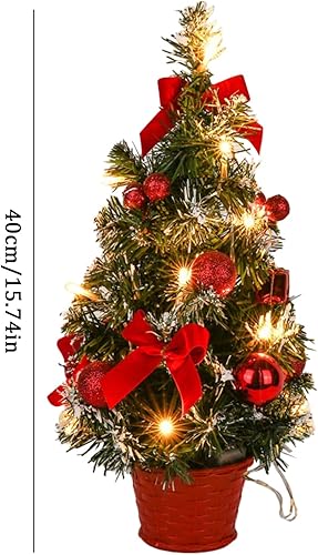 Miniatura 3 de Árbol de Navidad pequeño iluminado de 15.7 pulgadas, árbol de Navidad artificial con luces LED, árbol de Navidad de mesa a pilas para decoraciones