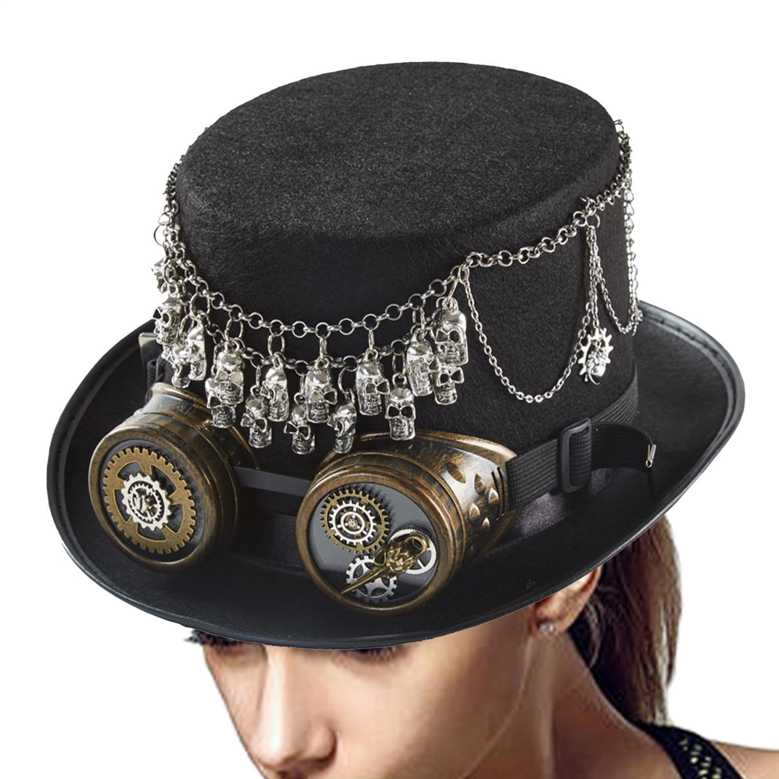 Cappello a cilindro gotico steampunk cinturino regolabile retrò copricapo