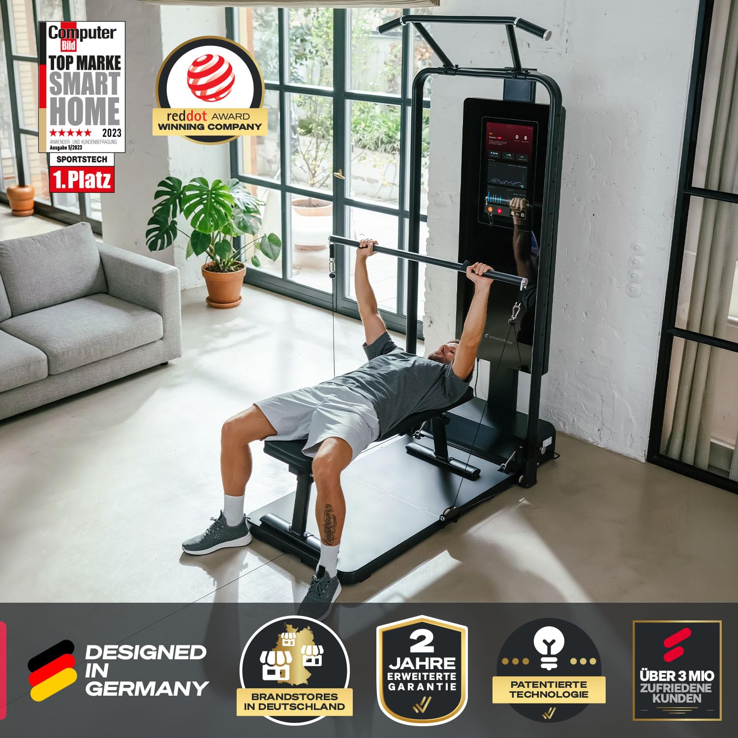 Sportstech Hantelbank verstellbar, Multifunktion Training Fitnessbank, kompatibel mit sGym Pro, 220 kg belastbar, Ganzkörpertraining, Bauchtrainer, Schrägbank, klappbar, sGym Bench