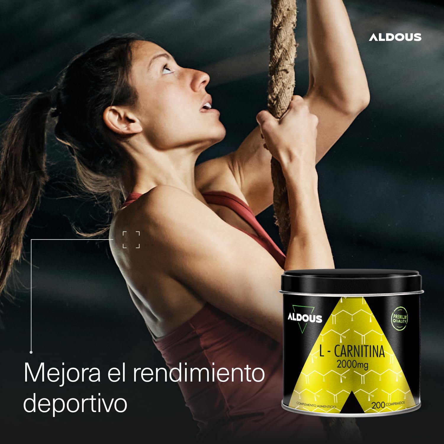 L Carnitina 2000 mg - 200 Comprimidos - Suplemento Pre Entreno y Recuperador Muscular - 2932 mg L-Carnitina Tartrato Alta Potencia - Energía, Resistencia - Vegano, Sin Gluten, Sin Aditivos - ALDOUS
