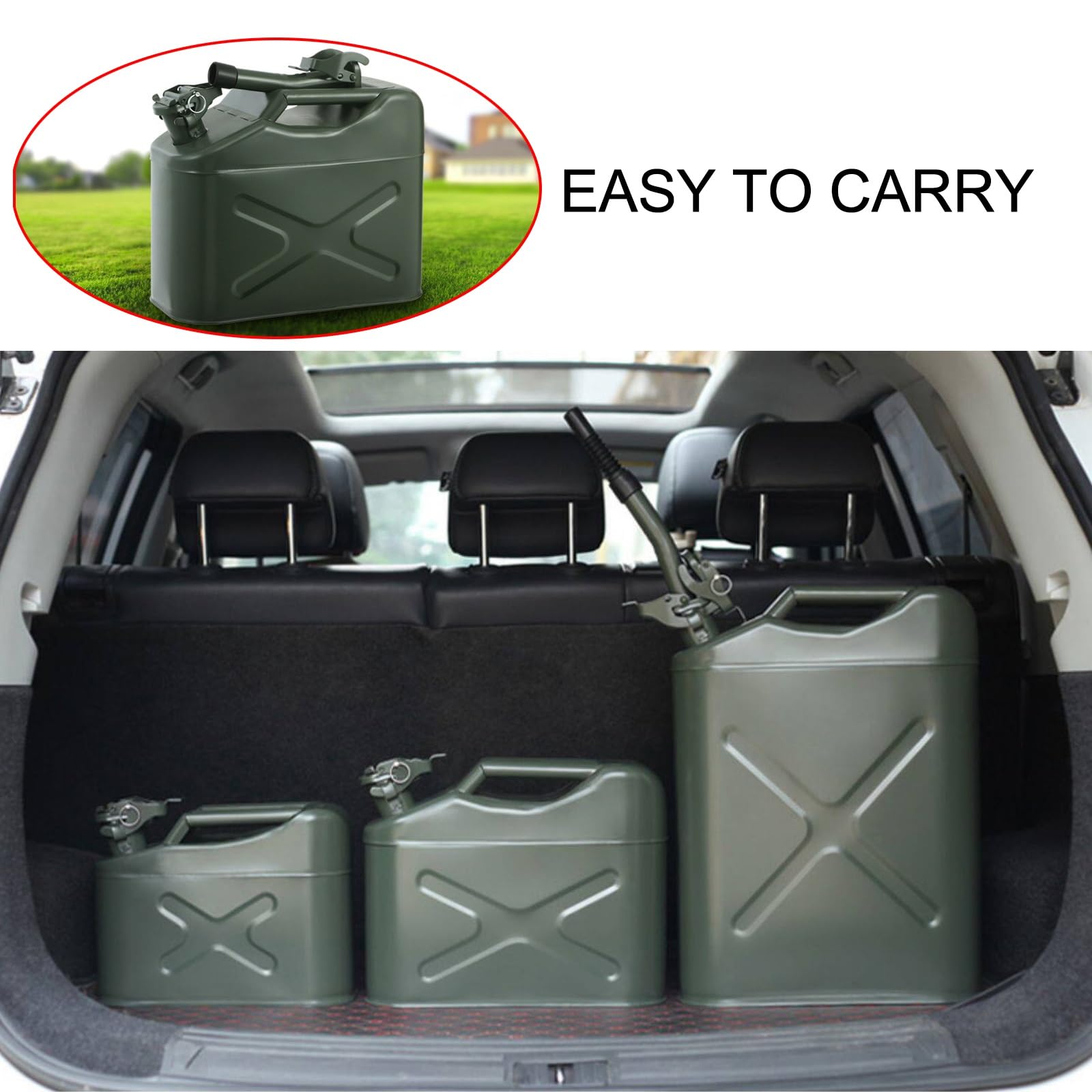 Bidón Combustible Portátil Prueba de Fugas, Contenedor Metálico | Pico y mango fabricados en acero laminado en frío Mecanismo de bloqueo doble, fácil de transportar(20L/5.2Gla)
