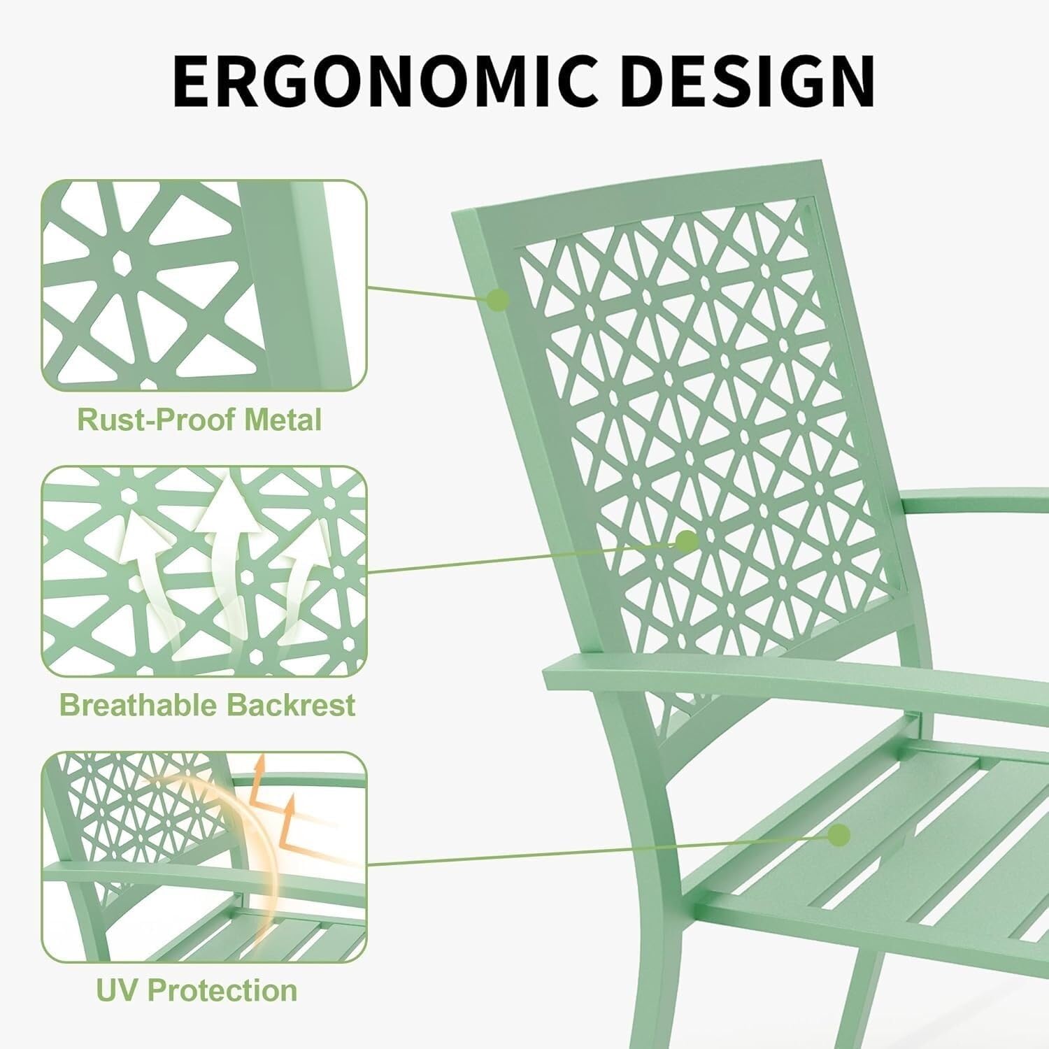 3-Piece Outdoor Bistro Set - Rustproof Powder-Coated Metal Table & Chairs - Ergonomic Patio Furniture for Balcony & Porch(Light Green)