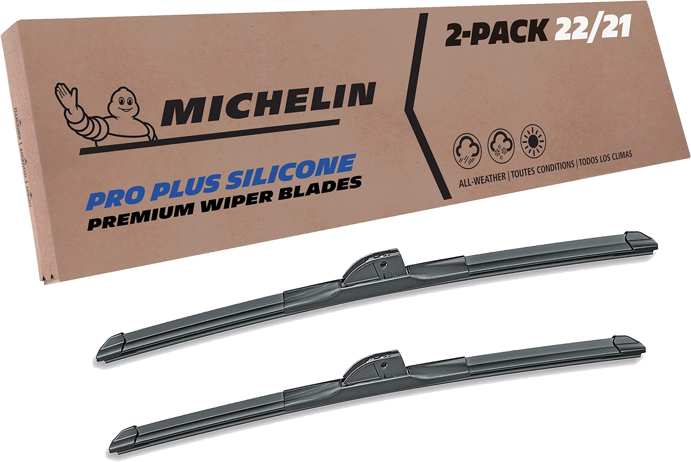 Michelin 40-2221SPBA Pro Plus Silicone Twin Pack 22 & 21 inch Wiper Blade Fits Select Jeep, Toyota, Dodge, Honda, Chevrolet, Ford, Cadillac, Nissan, Porsche, Saturn, Model Years (2 Pack)