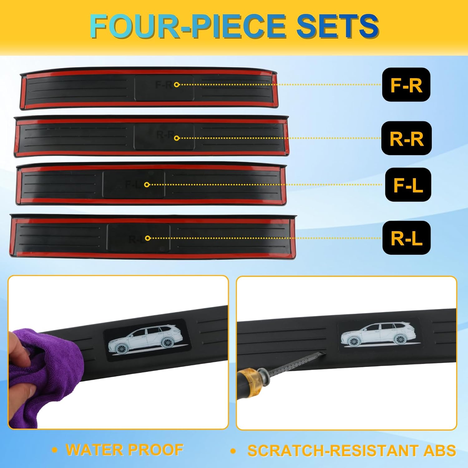 4pcs/Set Door Sill Protector for 2026 2025 2024 Toyota Grand Highlander 4-Door Accessories Front and Rear Entry Guards ABS with Logo Pattern (Nor for Highlander)