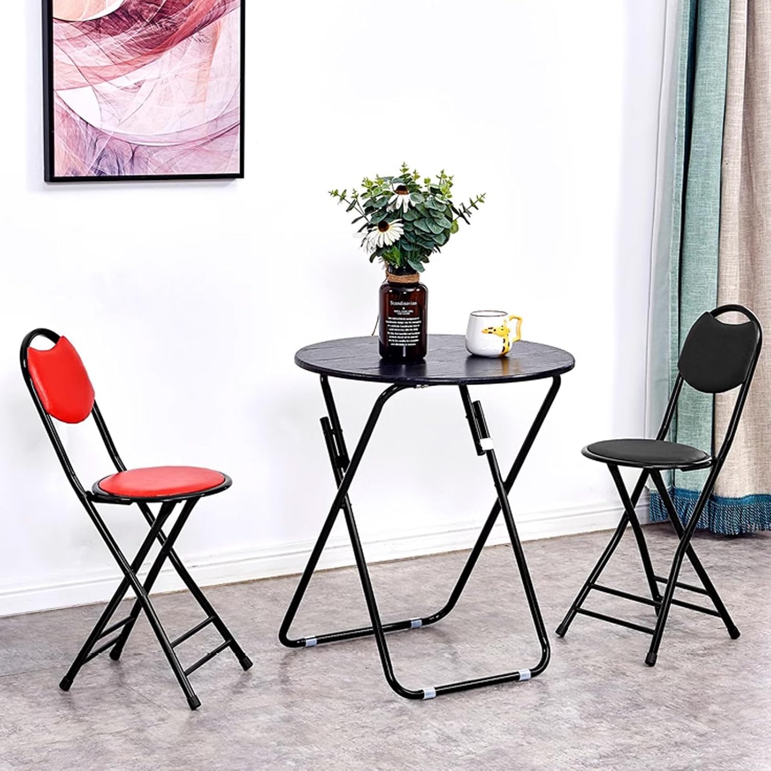 18 Inch Folding Stool with Backrest and Handle, Cushioned Padded Foldable for Kitchen, Portable Breakfast Camping Outdoor (Color : Blue) (Blue One Size)