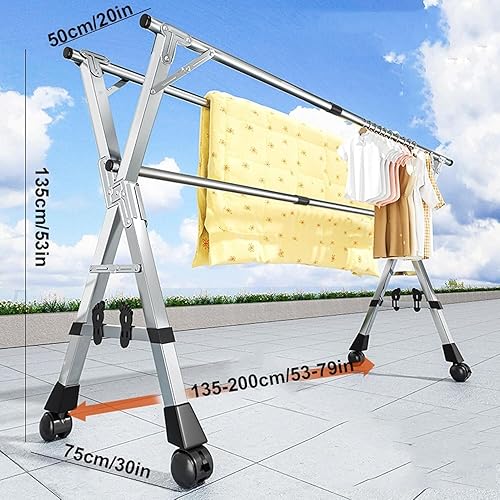 Miniatura 4 de Estante de secado de ropa de 94 pulgadas, estante de ropa de acero inoxidable para lavandería, plegable, ajustable, estante de secado portátil con