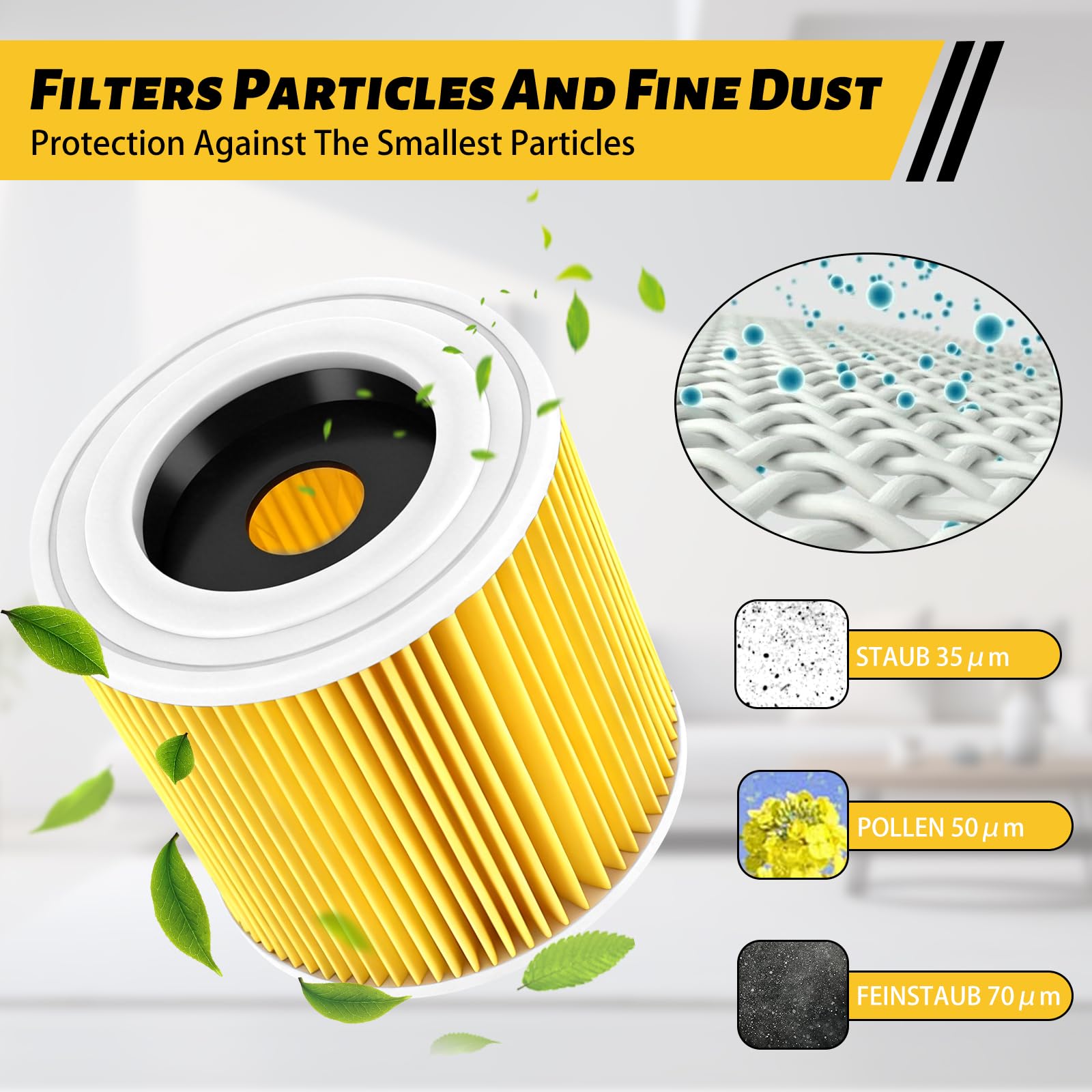 Set di 2 Filtro a Cartuccia di Ricambio Compatibile con Kärcher WD3 Premium, WD2, WD3, WD3P, MV2, MV3, Filtro di Ricambio Compatibile con Aspirapolvere Kärcher 6.414-552.0/64145520