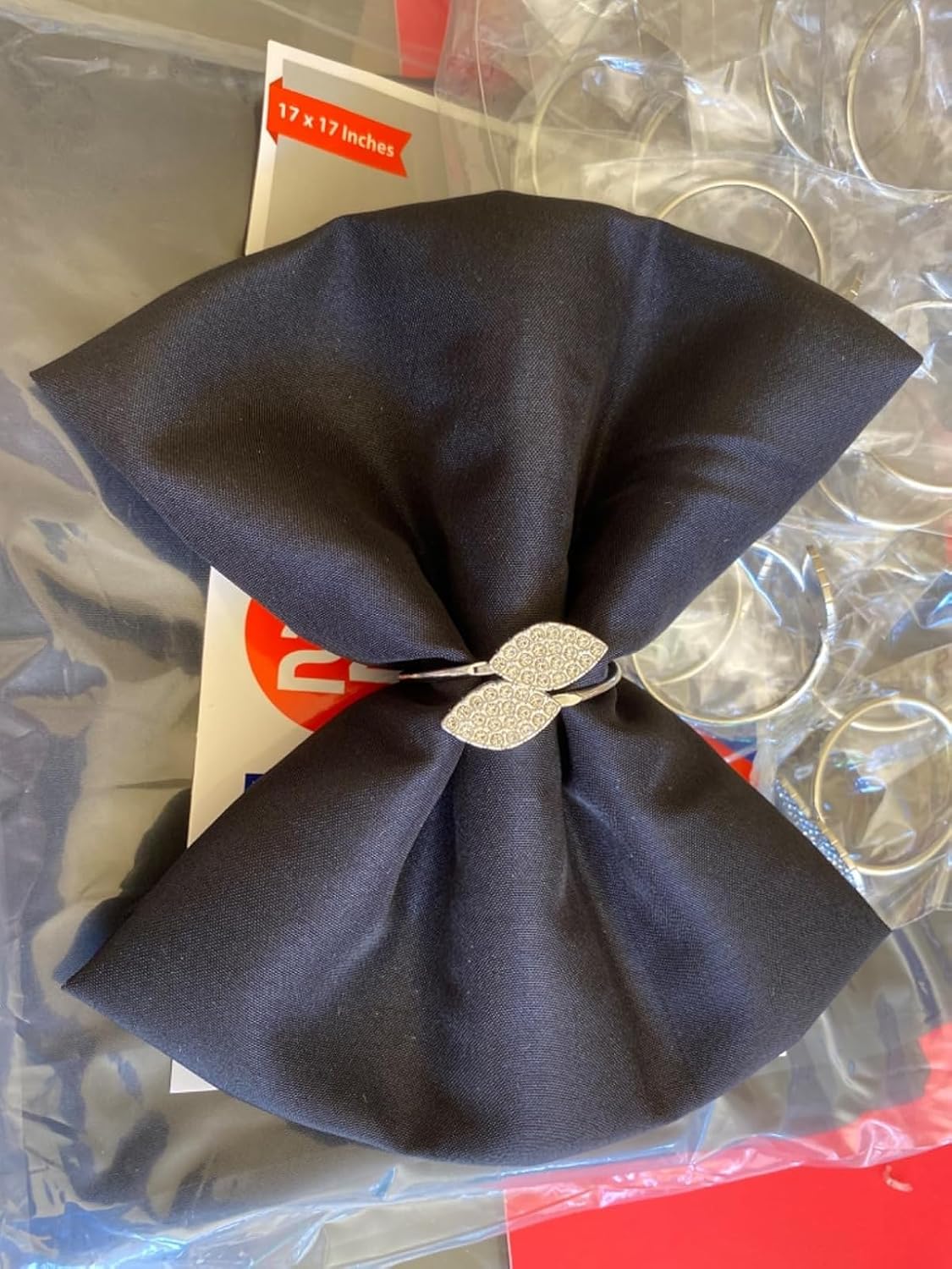 Set of 100 Napkin Rings Metal Silver Elegant Bling Leaves Rhinestone Napkin Rings Bulk Dinner Banquet Serviette Decor, Dining Table Setting for Thanksgiving Christmas Holiday Wedding Party