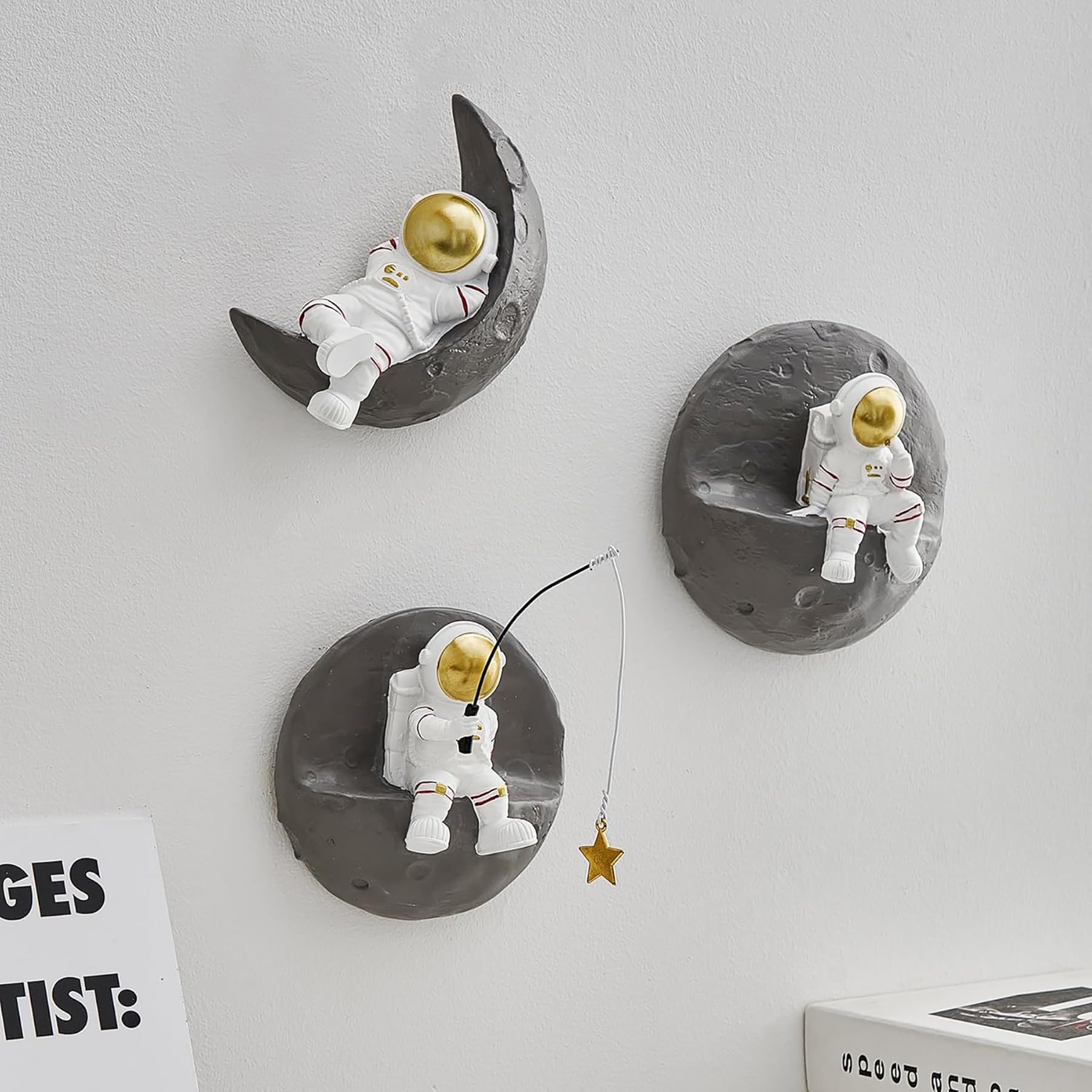 FJSPERM 3 pezzi astronauta spaziale decorazione da parete per cameretta dei bambini, tema 3D, decorazione moderna astronauta per soggiorno, camera da letto, cameretta dei bambini