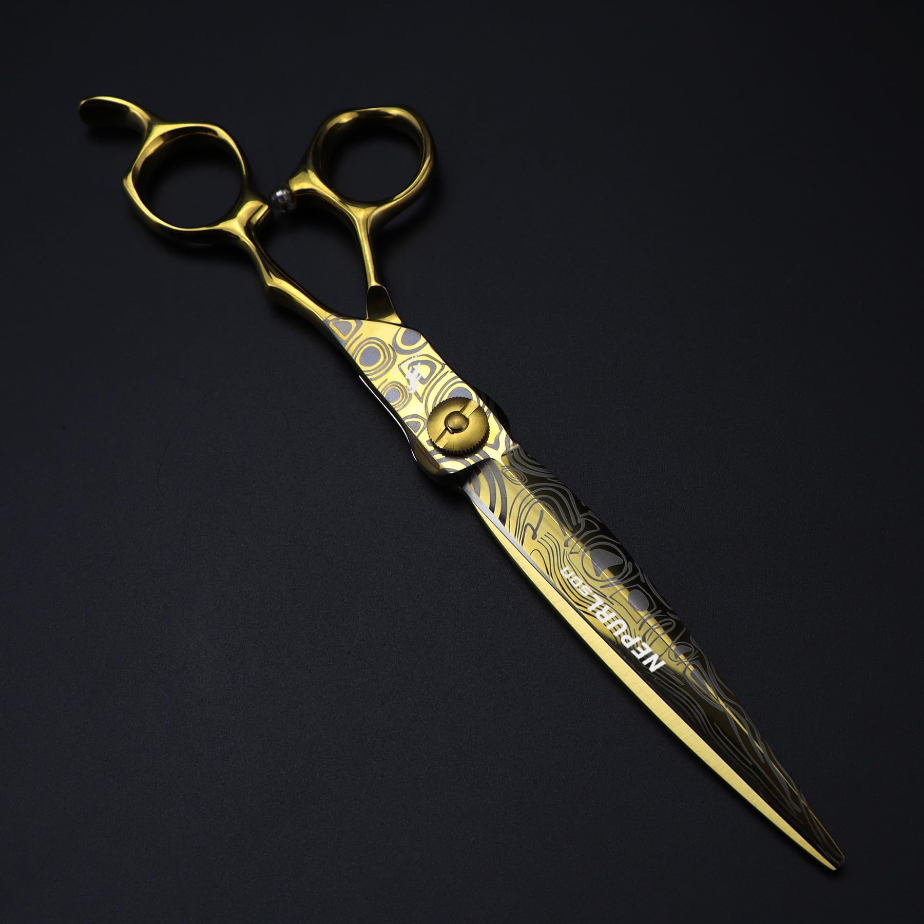 Ciseaux de coupe professionnels en acier JP440c doré de 7 pouces, motif damassé, pour coupe de cheveux, effilage, barbier, ensemble de coiffure