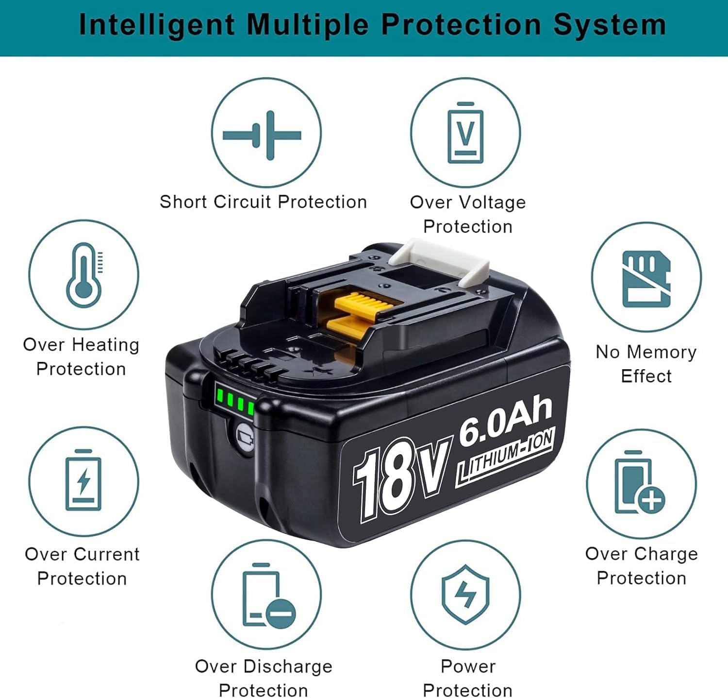 DTK 2Packs Replacement for Makita 18V 6000mAh Cordless Power Tools Battery BL1830B BL1820B BL1860B BL1850B BL1840B - Image 6