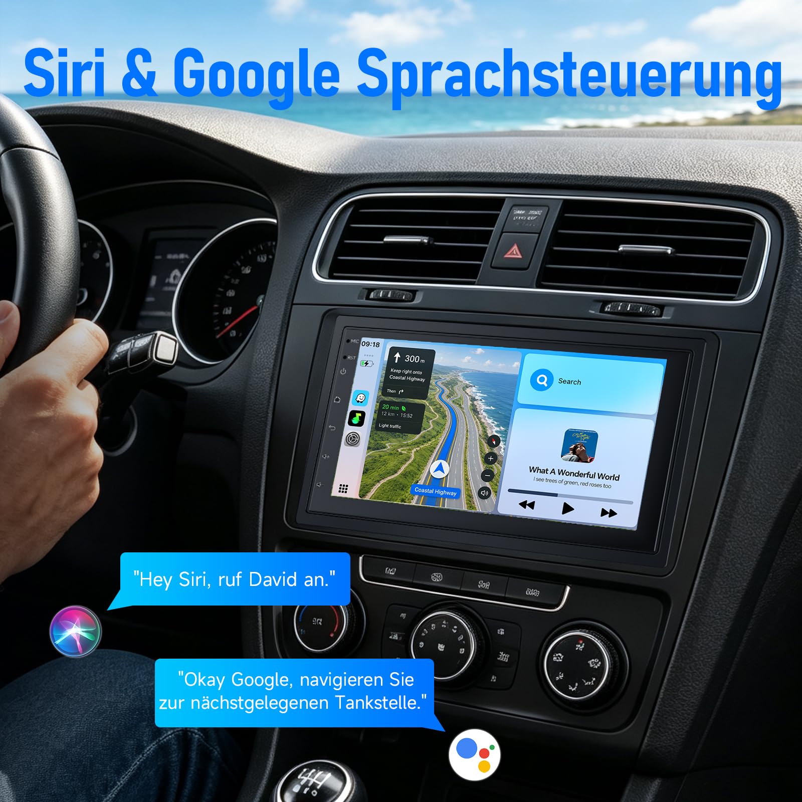 Haudio 2 Din Autoradio mit Wireless CarPlay & Android Auto, 7 Zoll IPS Bildschirm, GPS, Sprachsteuerung, LFB, FM/RDS/AM,25 UI-Designs,Rückfahrkamera, 2+64GB, für alle PKW Fahrzeuge(Aktualisierte CPU)