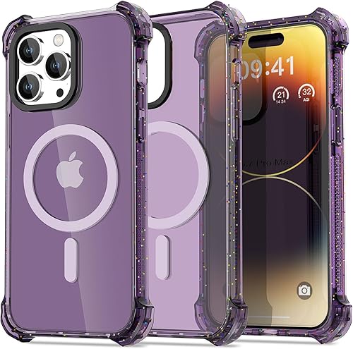 AICase Funda Bounce compatible con iPhone 14 Pro Max, color morado transparente, compatible con MagSafe, impactos, a prueba de golpes, linda chica
