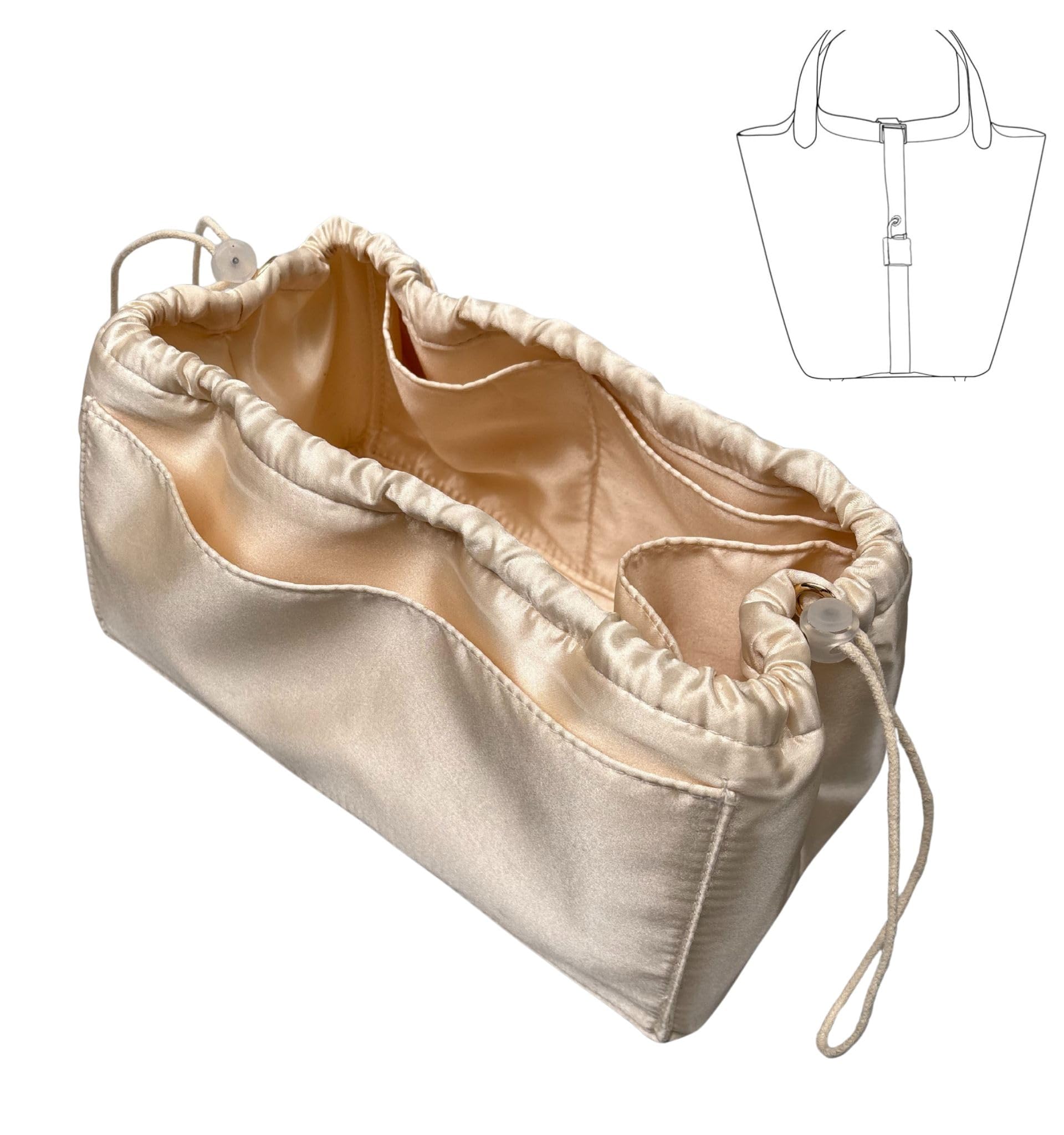 HKERUI Purse Organizer Picotin 18 22 26 Insert Bags Premium sikly Makeup Handbag Organize Inner Purse Luxury Bags Shapers (silver Grey, Picotin 22)