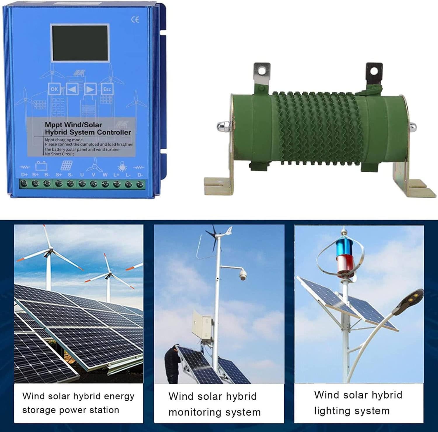 Controlador De Carga Híbrido Eólico-Solar De 12 V/24 V/48 V, Controlador Híbrido Eólico-Solar De 5000 W-12 000 W con Pantalla LCD Boost Y Modo De Carga Mppt,8000W-24V