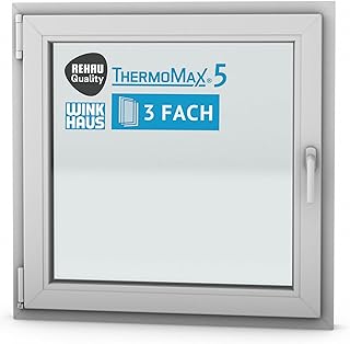 5 Classic Kunststoff-Fenster, Uw-Wert 1,2, BxH: 90x90cm / 900x900mm, DIN links (Griff rechts), mit 3-fach Wärme-Isolier-Verglasung, Winkhaus Sicherheitssystem & Rehau Profil