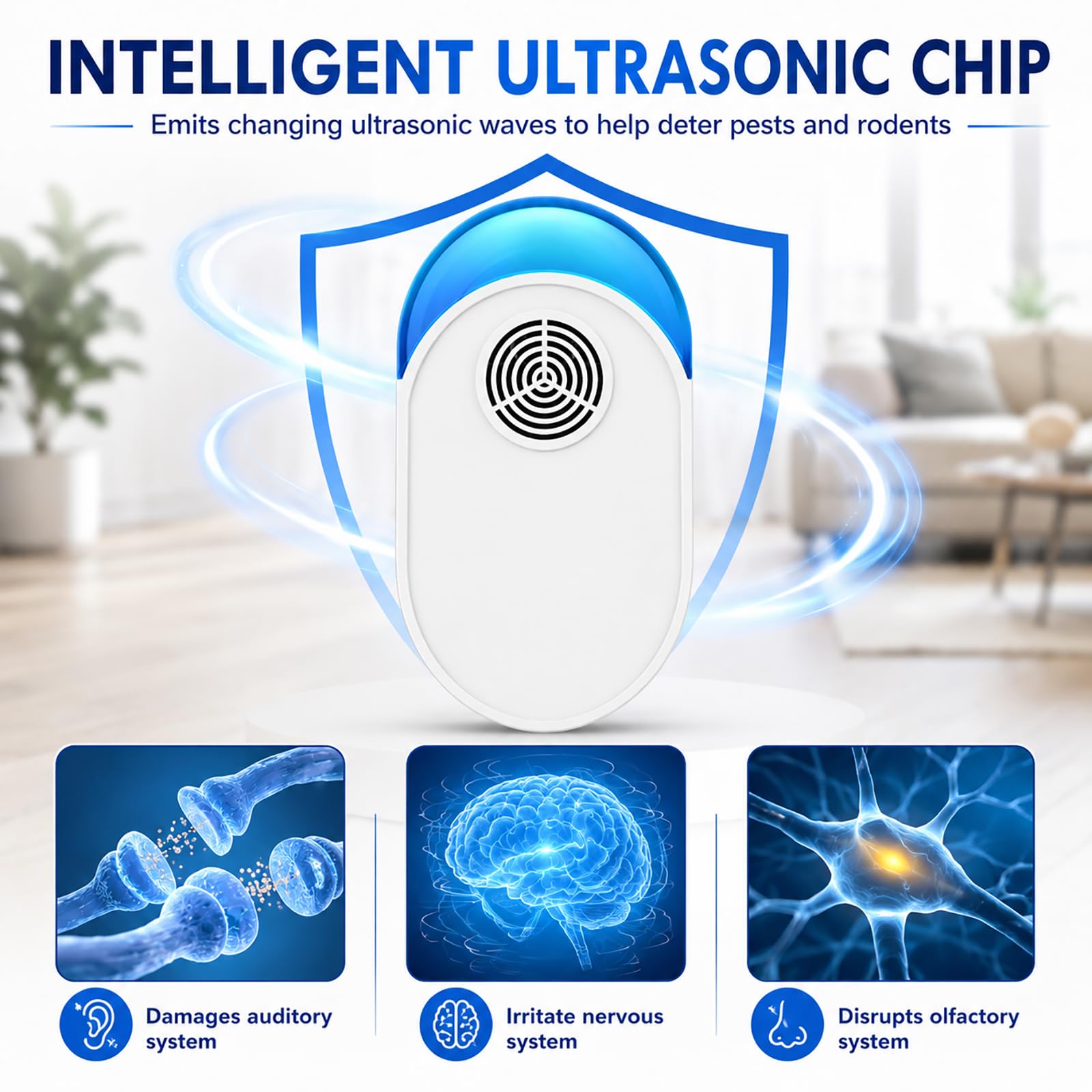 Repelente ultrasónico mejorado, paquete de 6 unidades, ultrasónico y repelente para cucarachas, roedores, ratones, insectos, hormigas, mosquitos, ratones, arañas, enchufe electrónico para control de