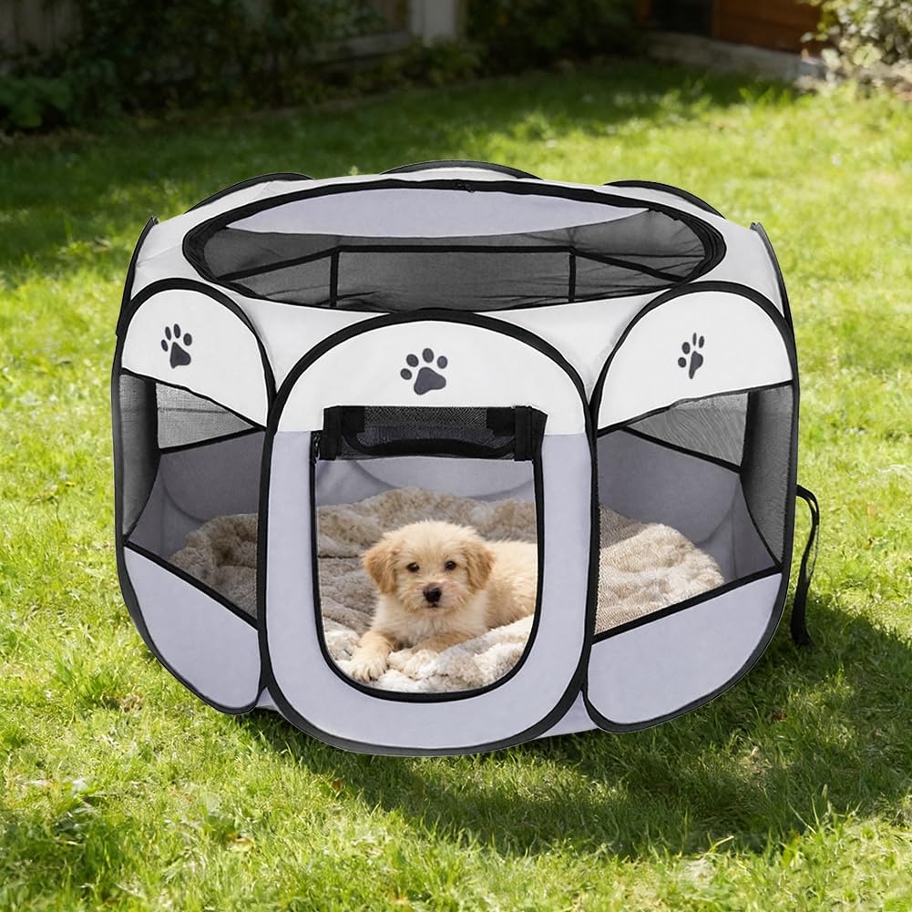 Parc pliable pour animaux, 74 x 74 x 43 cm, en tissu Oxford et filet respirant, pour chiots, pour l'intérieur et l'extérieur, chats, chiens, lapins et petits animaux (griffes grises)